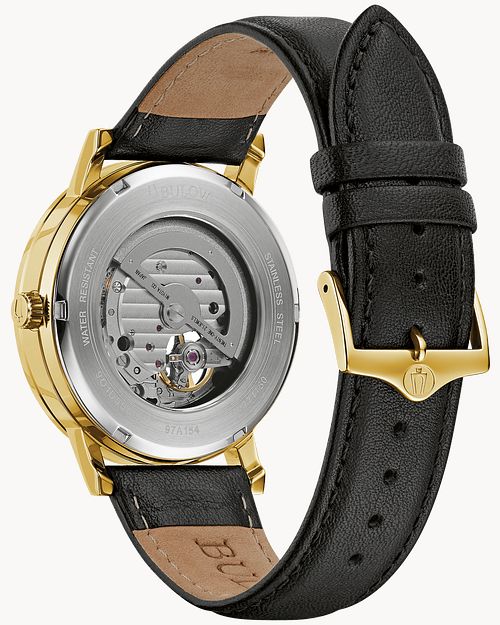 Black Dial Leather Strap American Clipper 97A154 Bulova